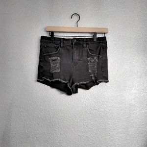 Black Heart Juniors Black High Rise Cut Off Jeans Size 7